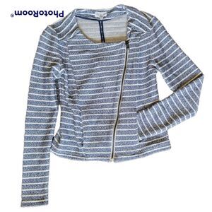 Lou & Grey Blue&White Striped Asymmetrical Moto Jacket - XS